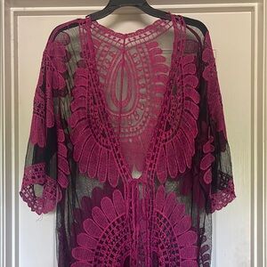 NEW w/o Tags - Bohemian Black and Pink Lace Swim Coverup